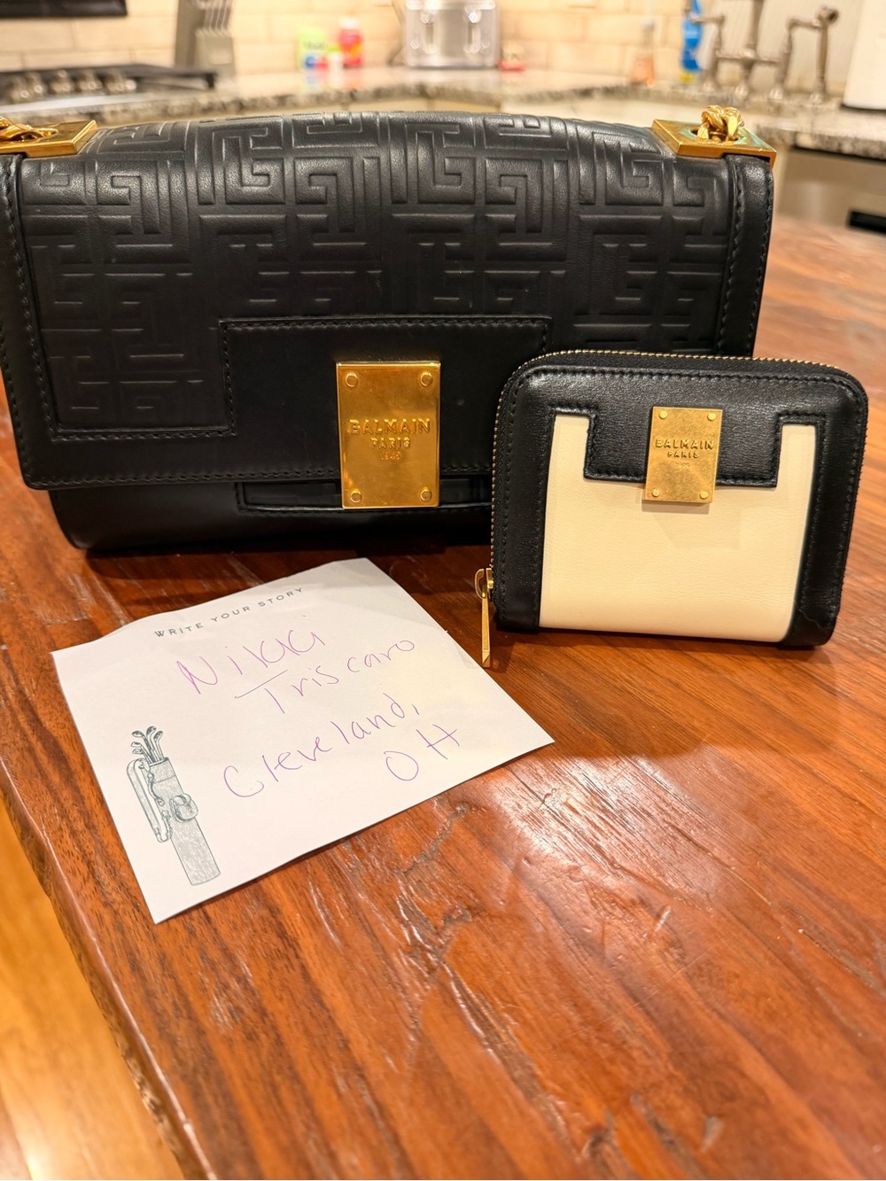 Balmain Black and Cream Zip Wallet